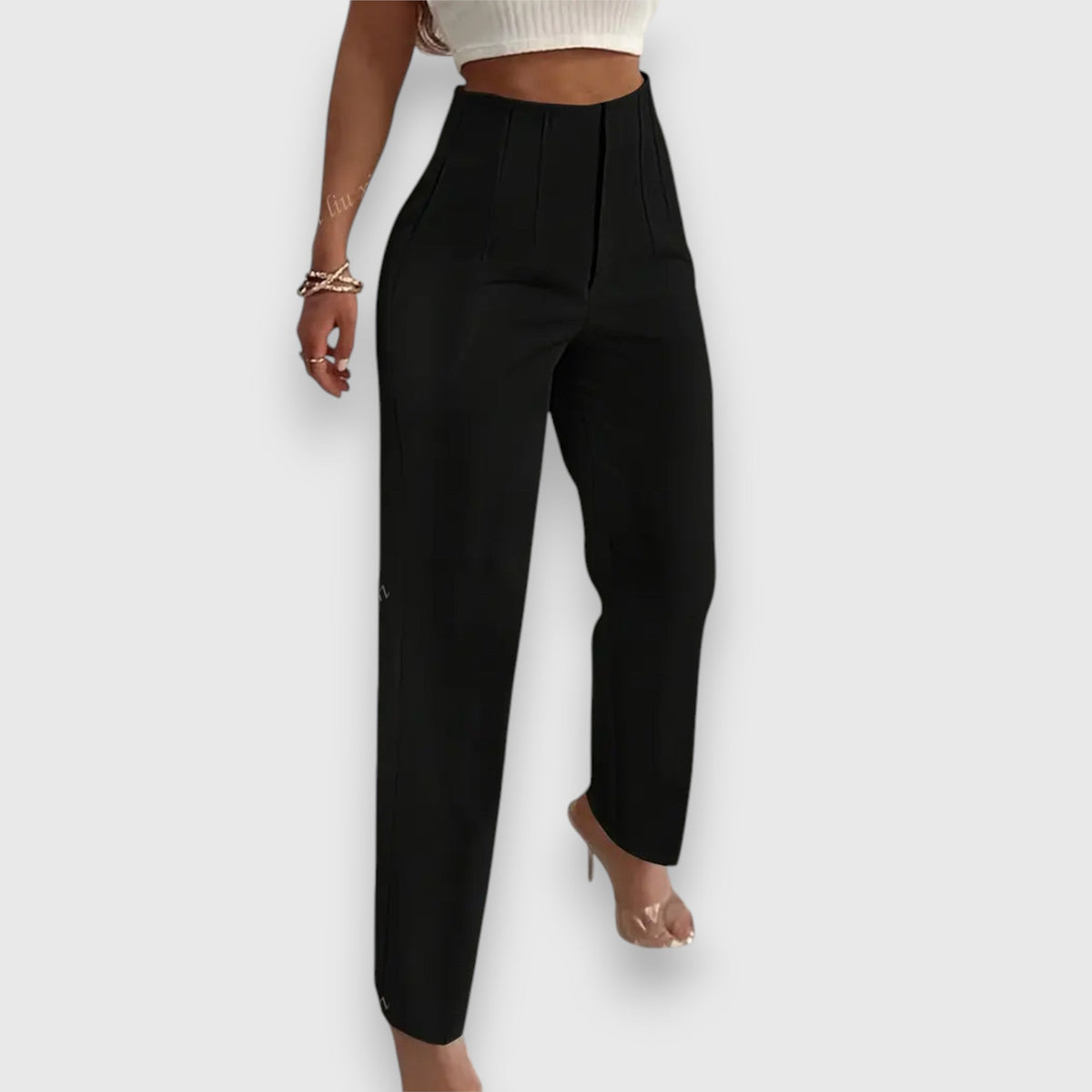 High Waist Pleated Front Tapered Trousers