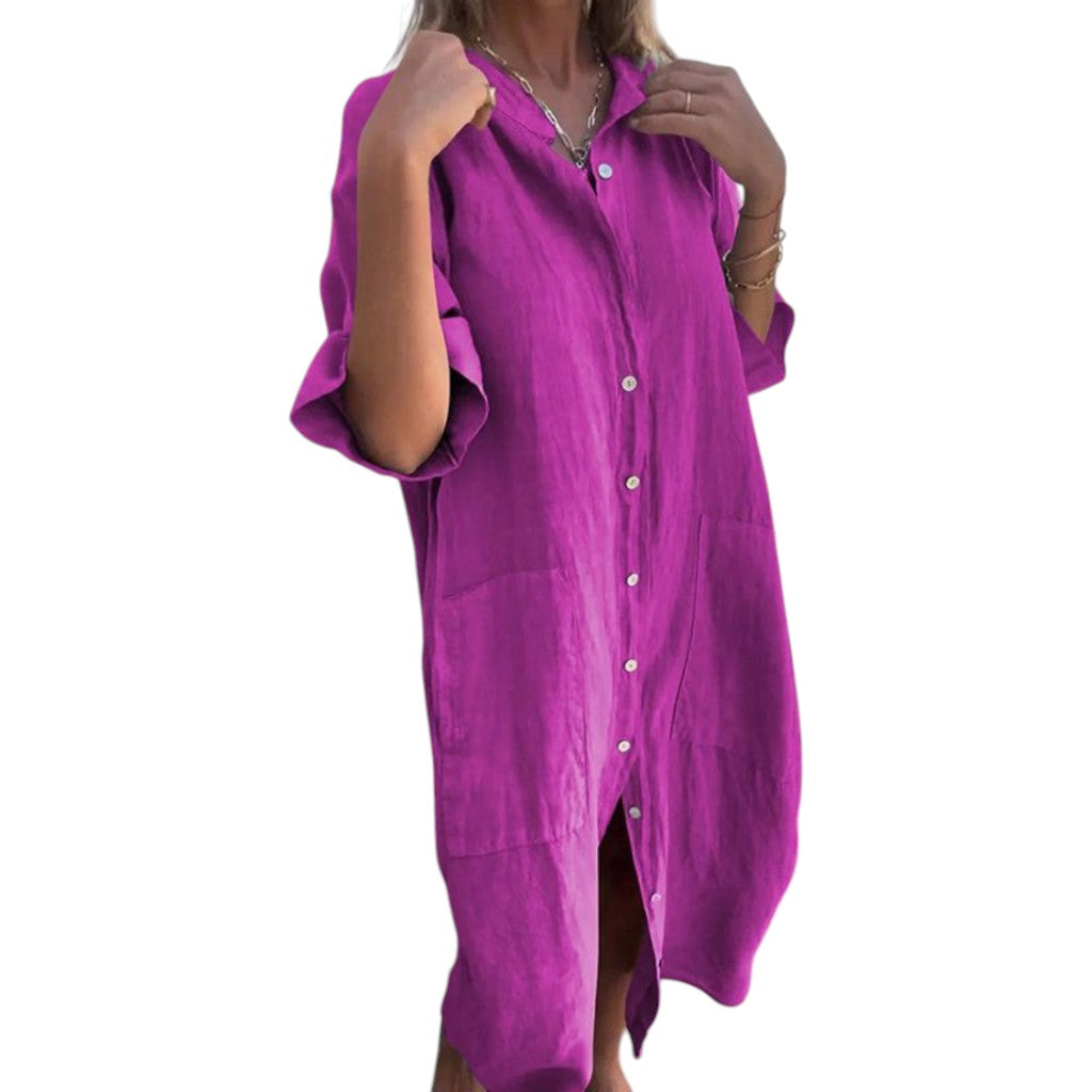 Melanie | Ibiza Style Casual Shirt Dress Purple
