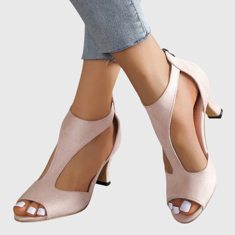 Peep Toe Cut Out Zip Back Heeled Sandals