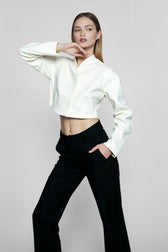 Chic White Boucle Cropped V Neck Coat
