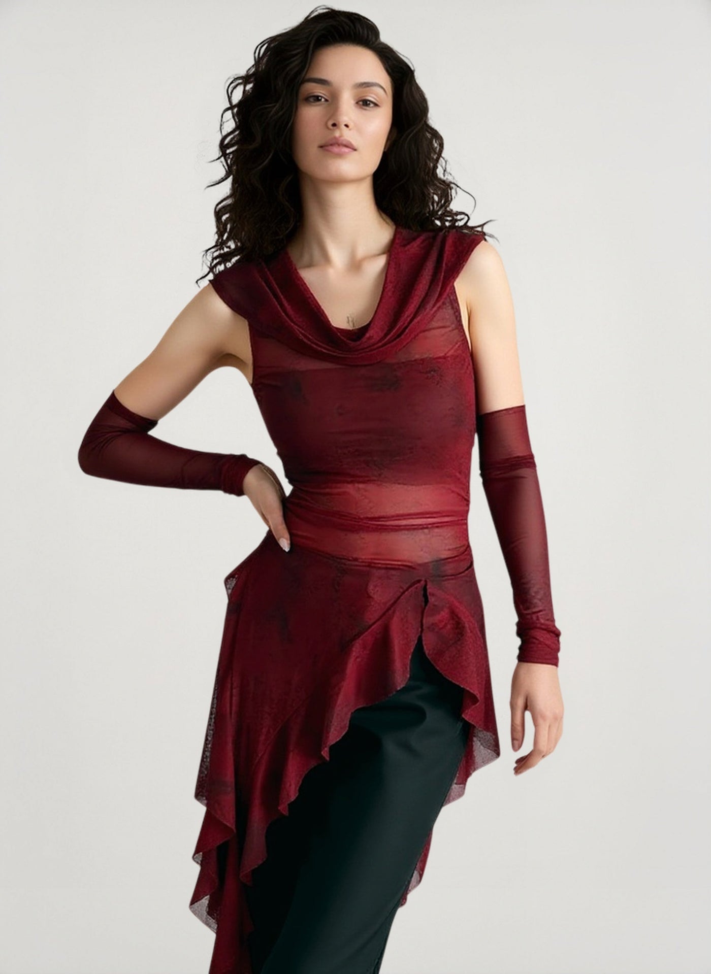 Cyber Grunge Mesh See Through Hooded Sheer Top