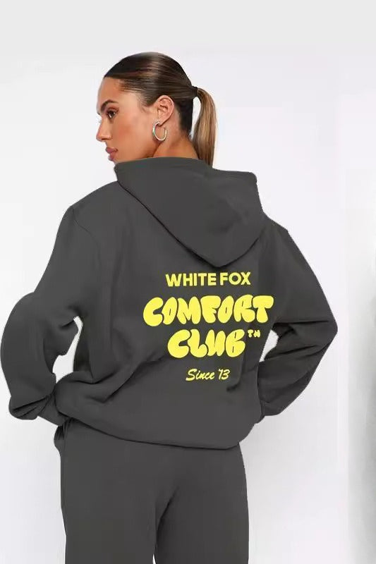 Slogan Print Oversized Pullover Hoodie and Joggers Two Piece Set
