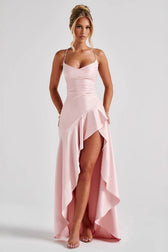 Backless Lace-Up Satin Silk Dress 5