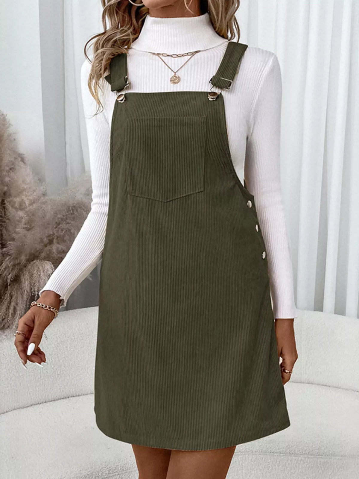 Corduroy Front Pocket Adjustable Strap Overall Mini Dress 6