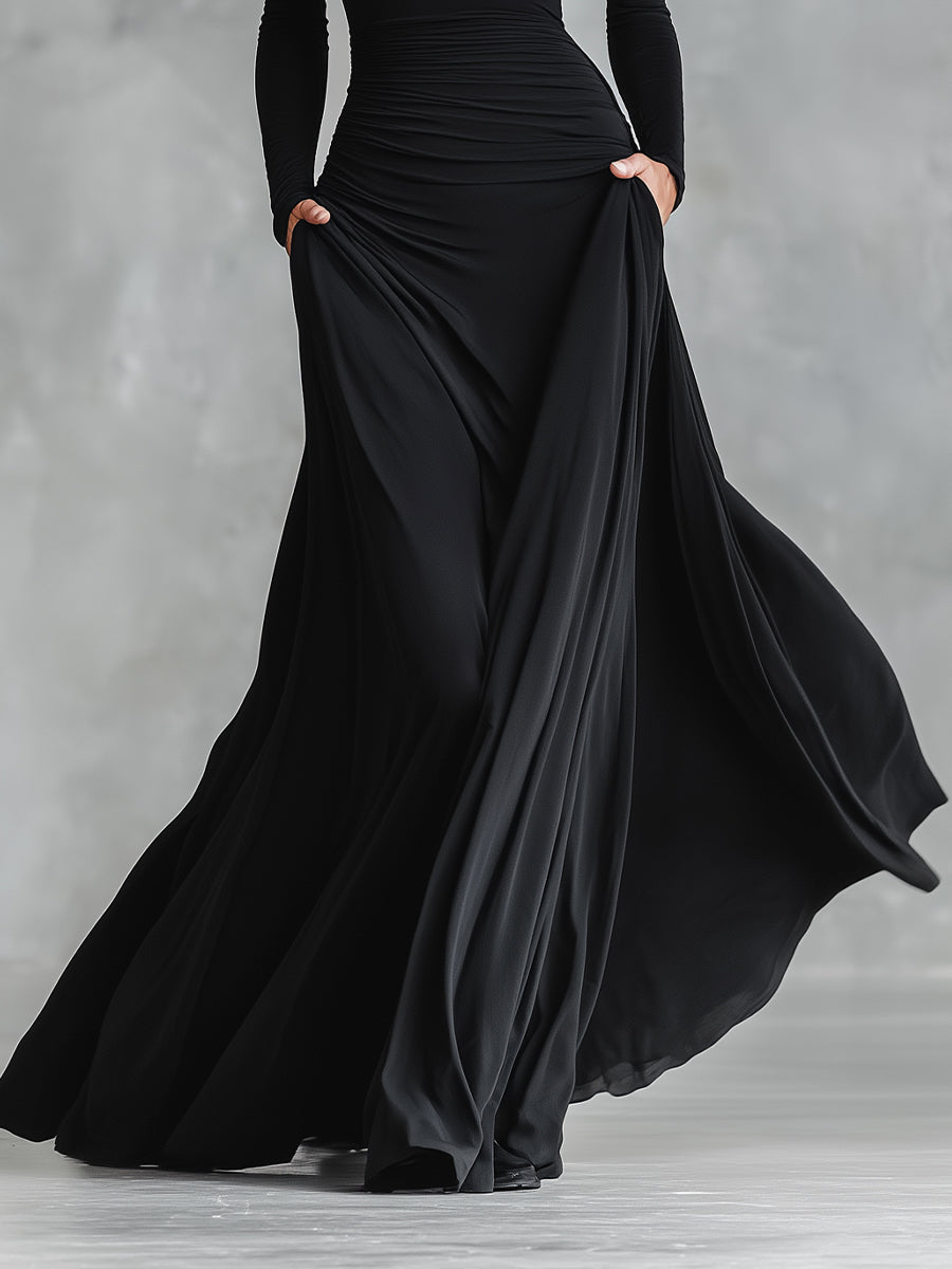 Boat Neck Long Sleeve Ruched Maxi Gown 5