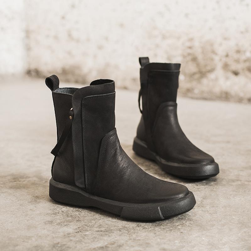 Side Zipper Chelsea Boots Waxing Leather Short Boots for Winter Black/Coffee