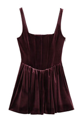 Solid Velvet Square Neck Slim Fit Mini Dress - View 9