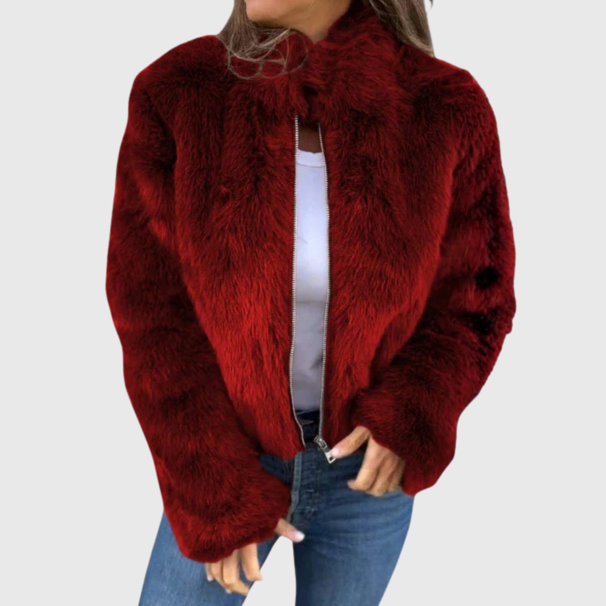 Faux Fur Zip Front Cropped Jacket