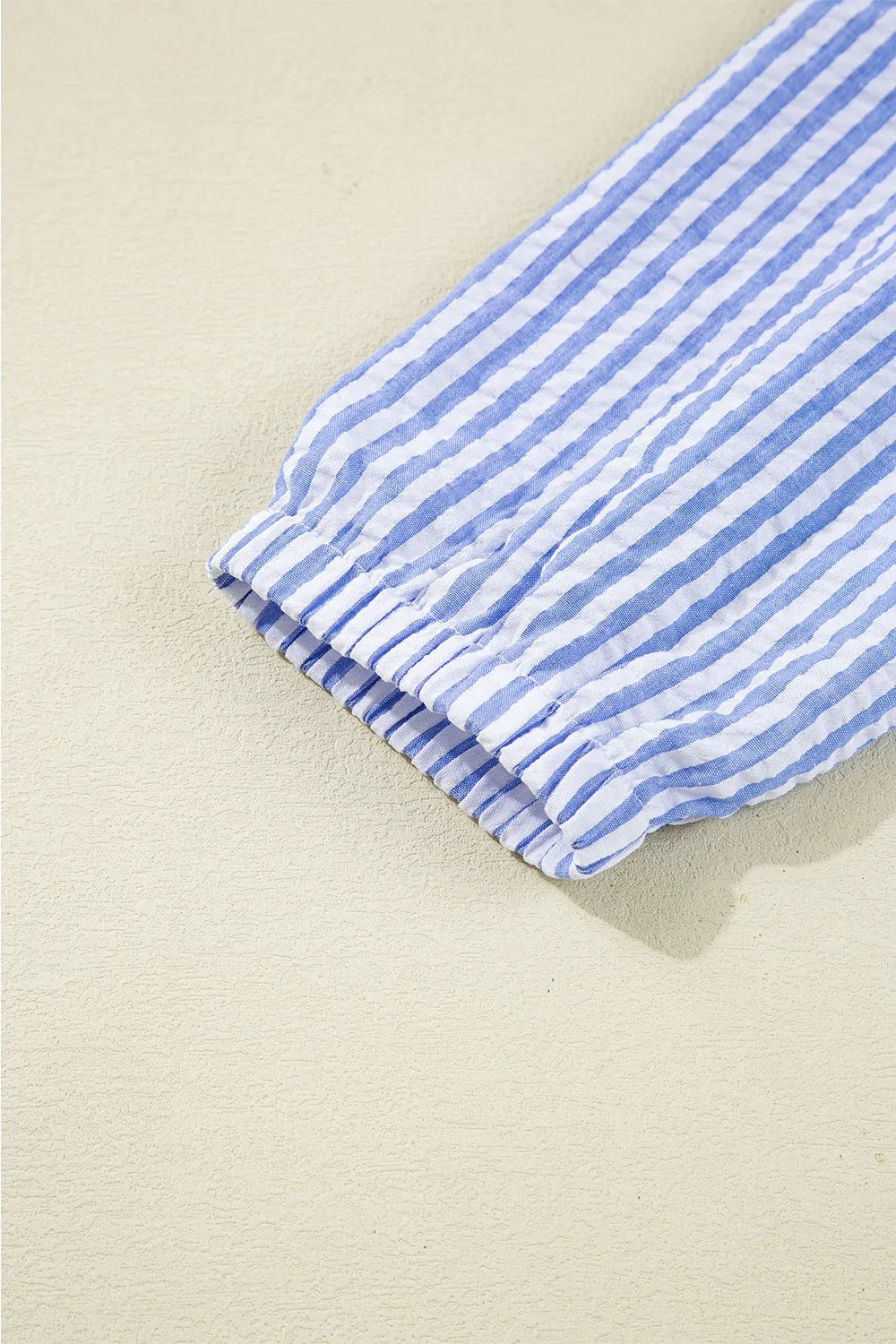 Striped Seersucker Notched Neck Balloon Sleeve Tiered Shift Dress with Pockets 10
