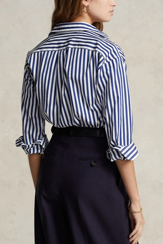 Oversized Striped Cotton Long Sleeve Top