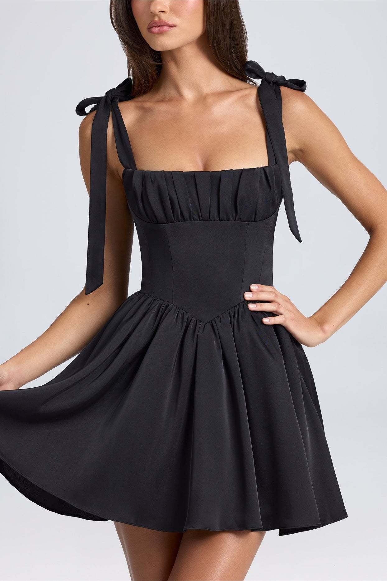 Square Neck Bow Tie Mini Dress