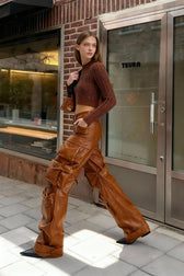 Summer Loose PU Leather Cargo Pant