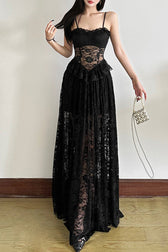 Sleeveless Ruffled Waist Maxi Lace Dress 6