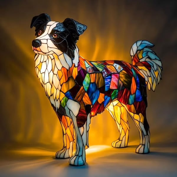 Stained Glass Border Collie Dog Table Lamp
