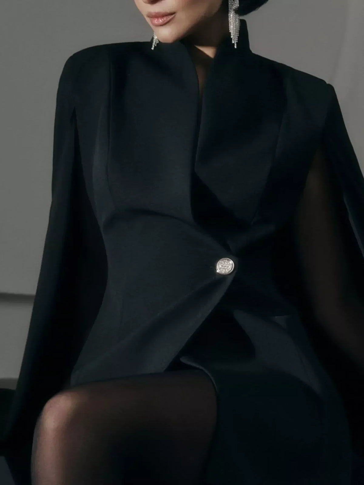 Cape Sleeve Shawl Collar One Button Mini Blazer Dress 6