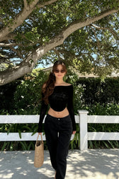 Solid Off Shoulder Sheer Mesh Crop Top