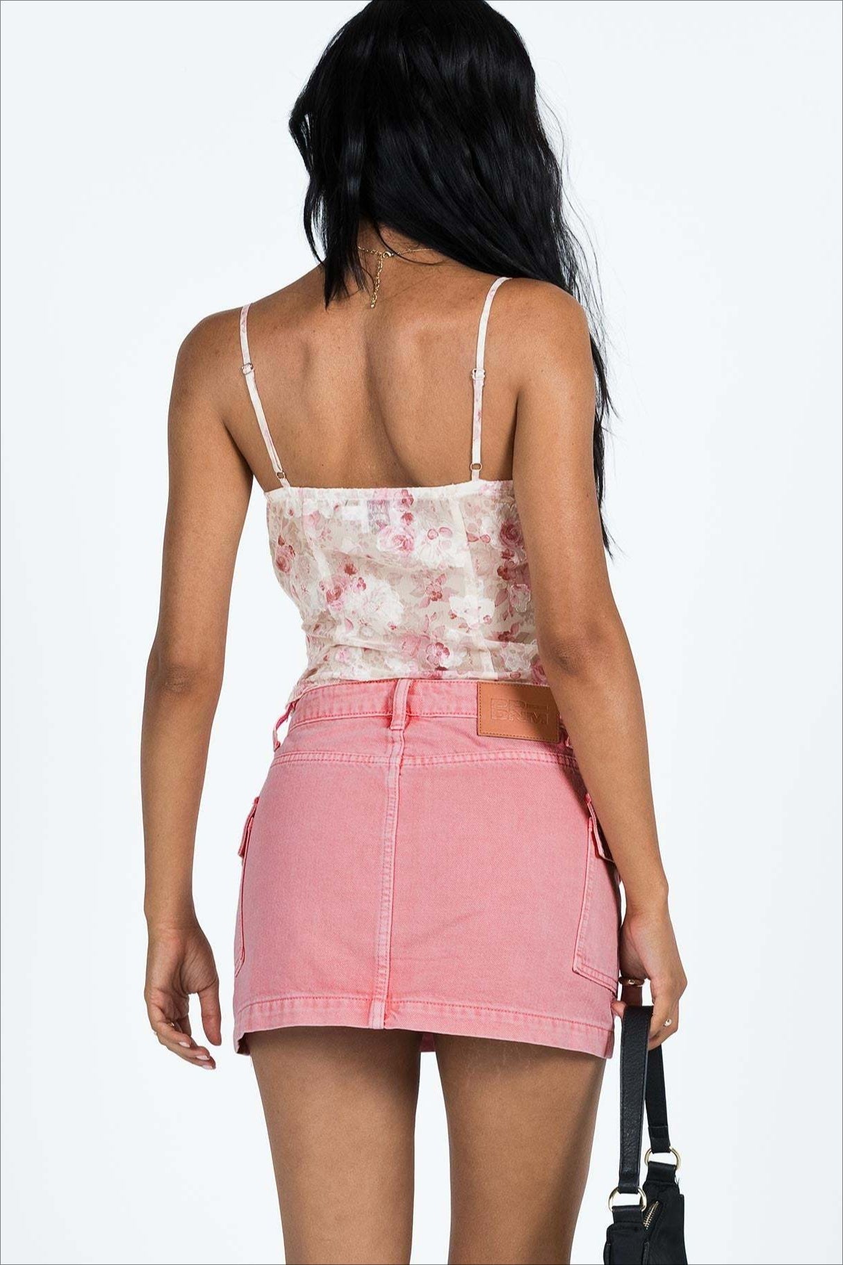 Low-Rise Pleated Denim Mini Skort