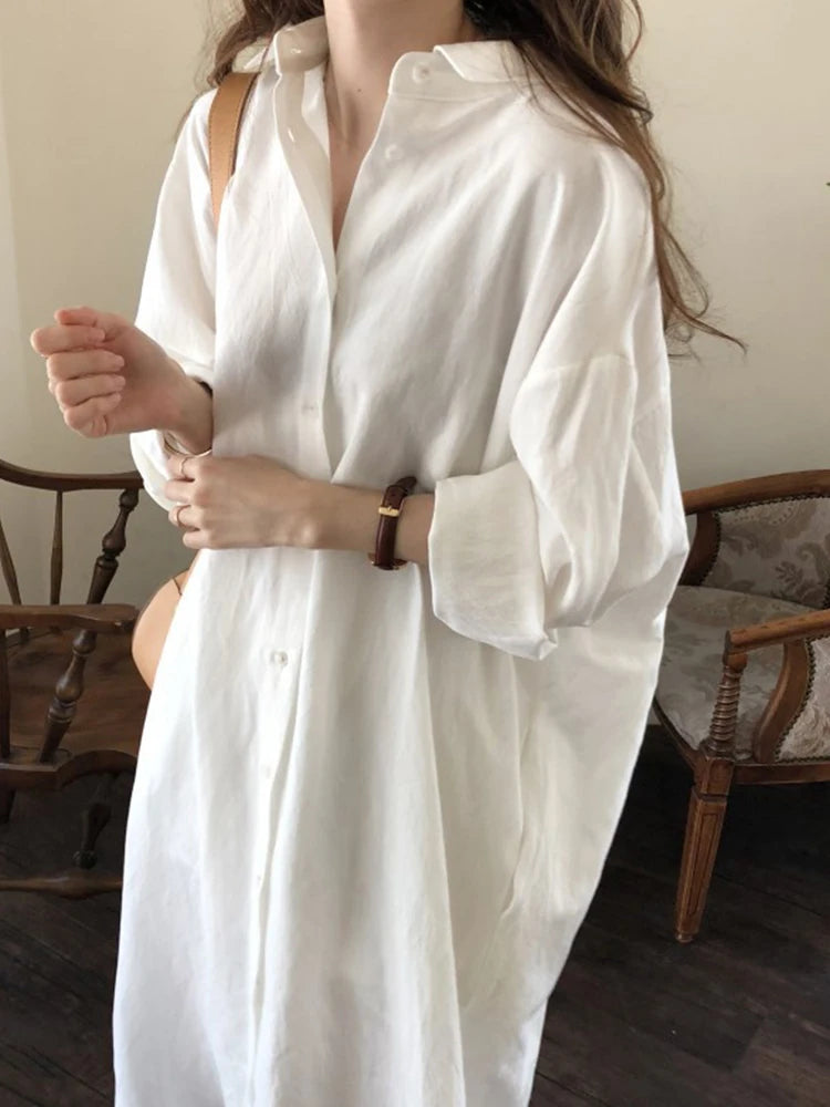 Thalia Effortless Long Linen Shirt Dress Premium Wardrobe Essential