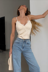 Fitted Lace Trim Cami Top
