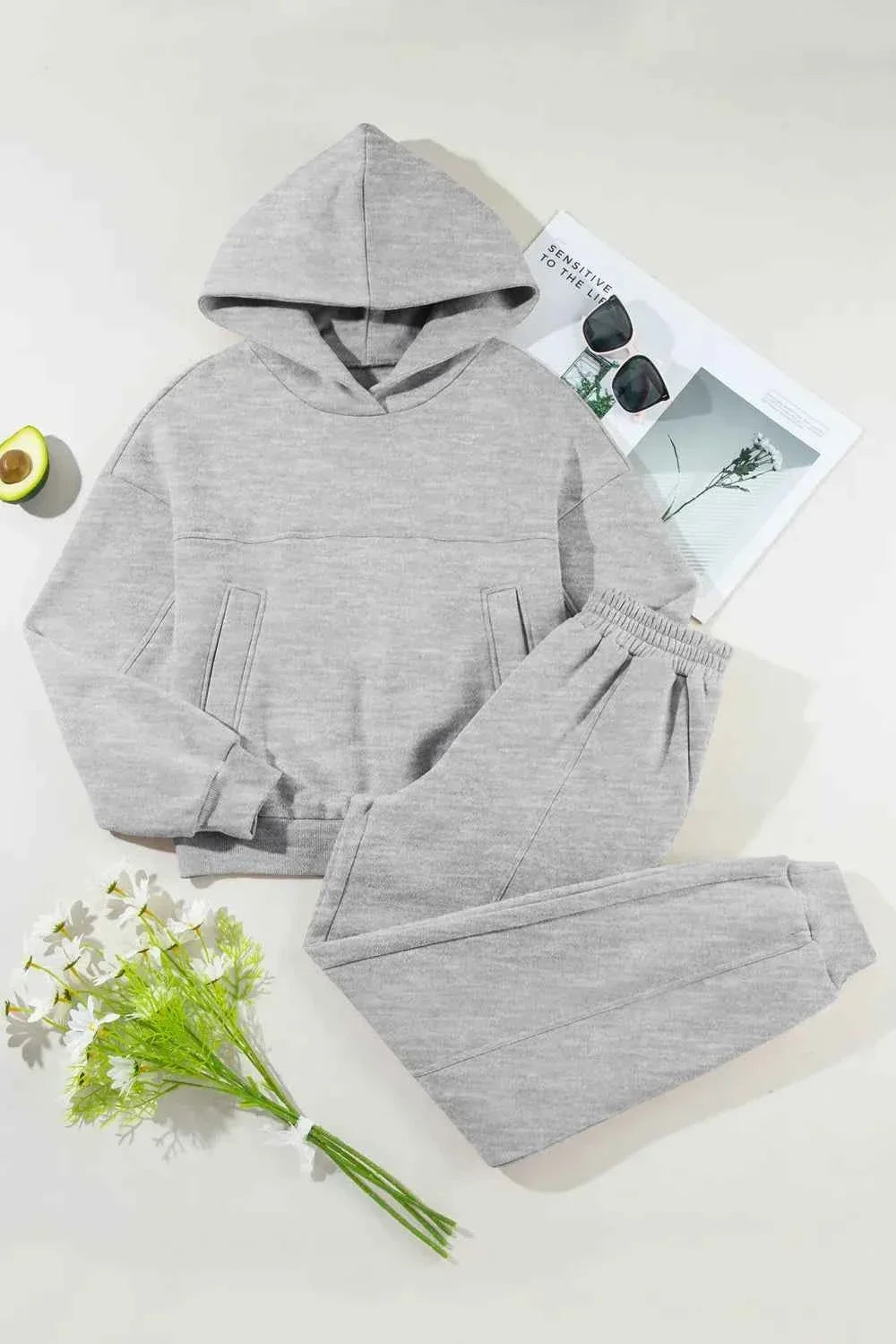 Dropped Shoulder Hoodie and Seam Front Jogger Pants Two Piece Set 6