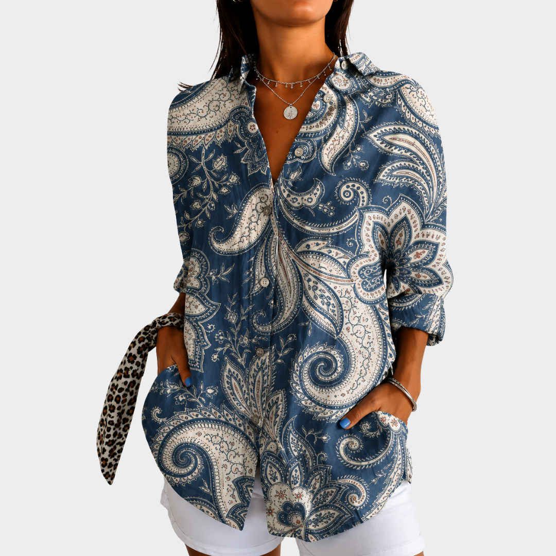 Paisley Print Collared Long Sleeve Shirt