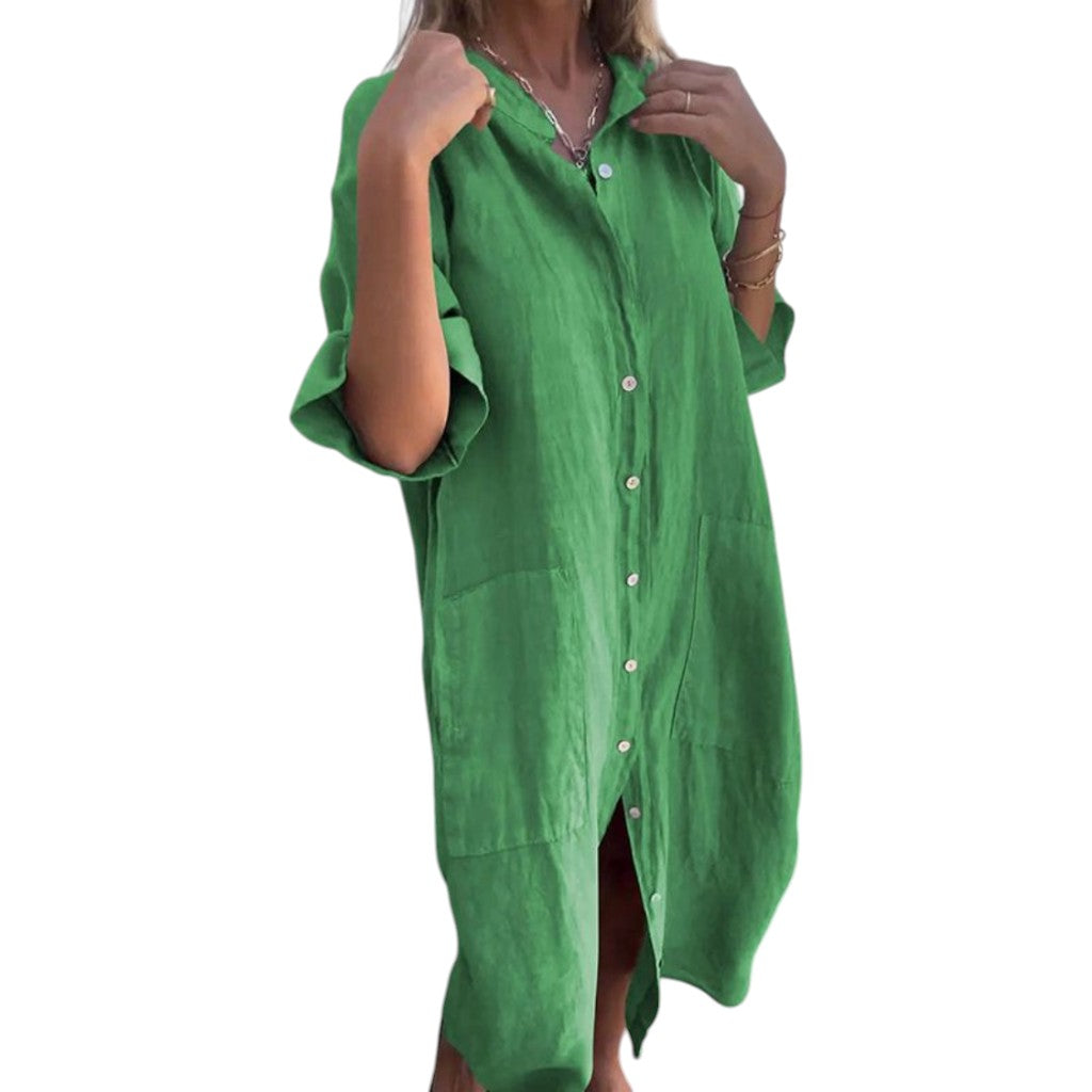 Melanie | Ibiza Style Casual Shirt Dress Green
