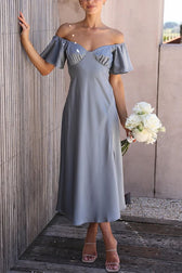Satin Short Sleeve Sexy Off Shoulder Dress
