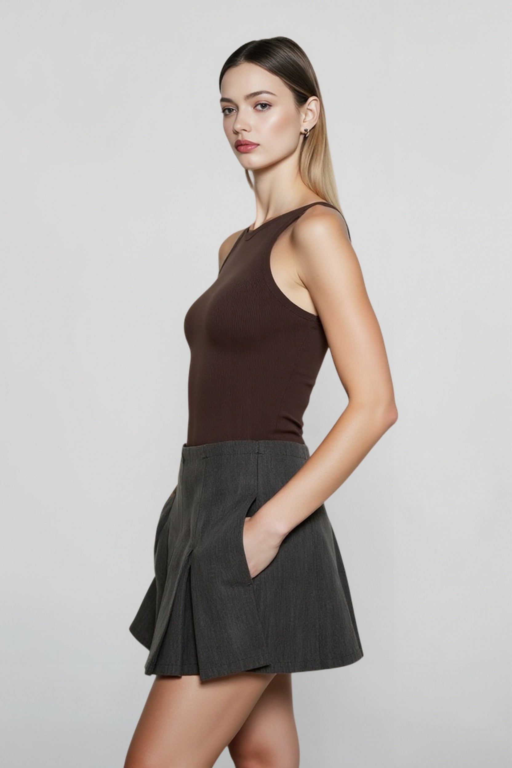Pleated Graceful Hem Mini Skort