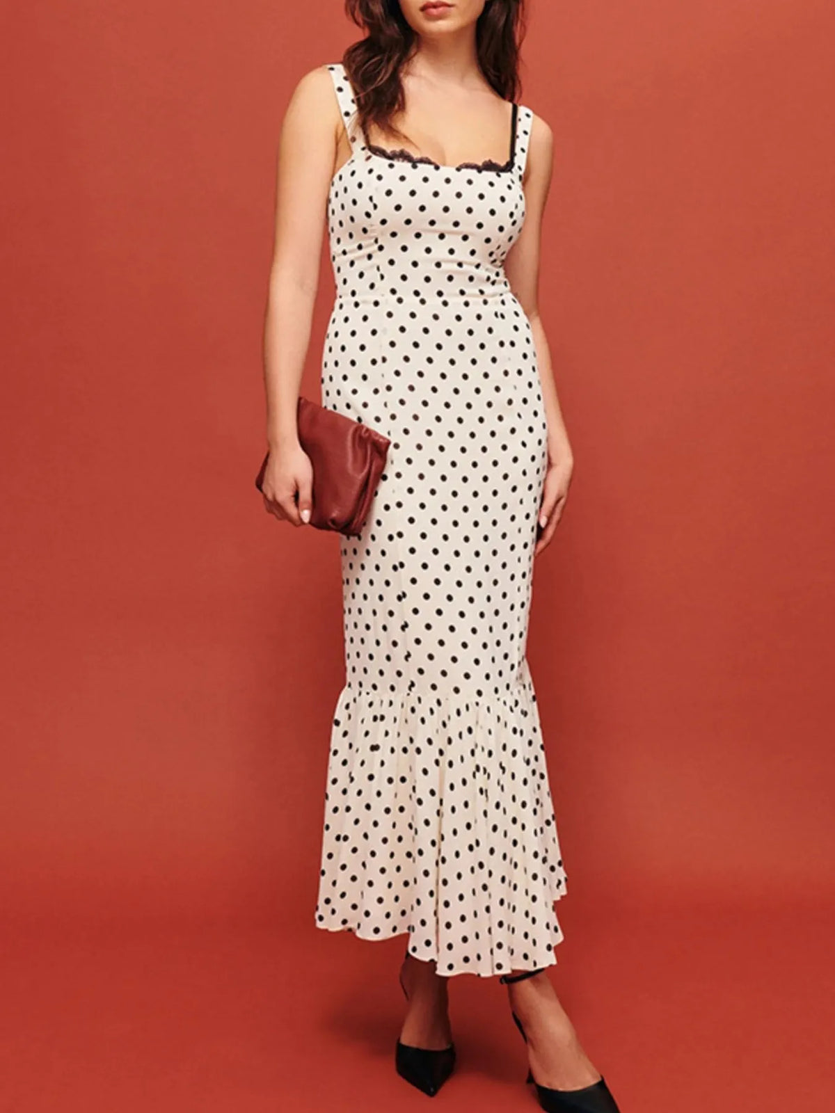 Polka Dot Sweetheart Neckline Maxi Dress