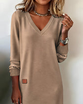 V-Neck Long Sleeve Knit Sweater Mini Dress 6