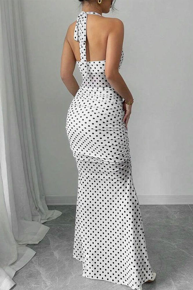 Polka Dot Backless Cami Mesh Maxi Dress 4