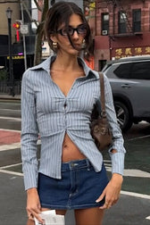 Elegant Stripe Collared Blouse