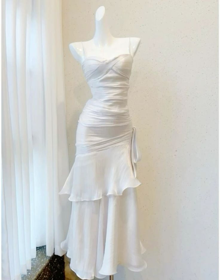 Elegant Straps White Prom Dress Mermaid Long Party Evening Dress cc1757
