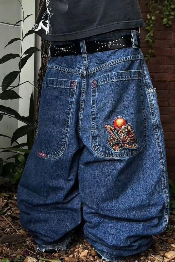 Hip Hop Embroidered Graphic Wide Leg Baggy High Street Jeans