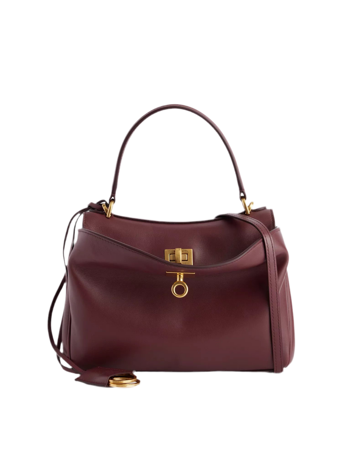 Smooth Top Handle Twist Lock Crossbody Satchel Bag