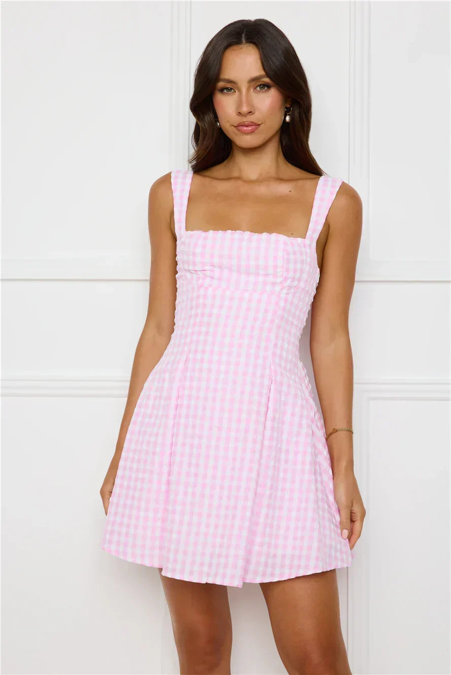 Gingham Square Neck Wide Strap Fit and Flare Mini Dress 6