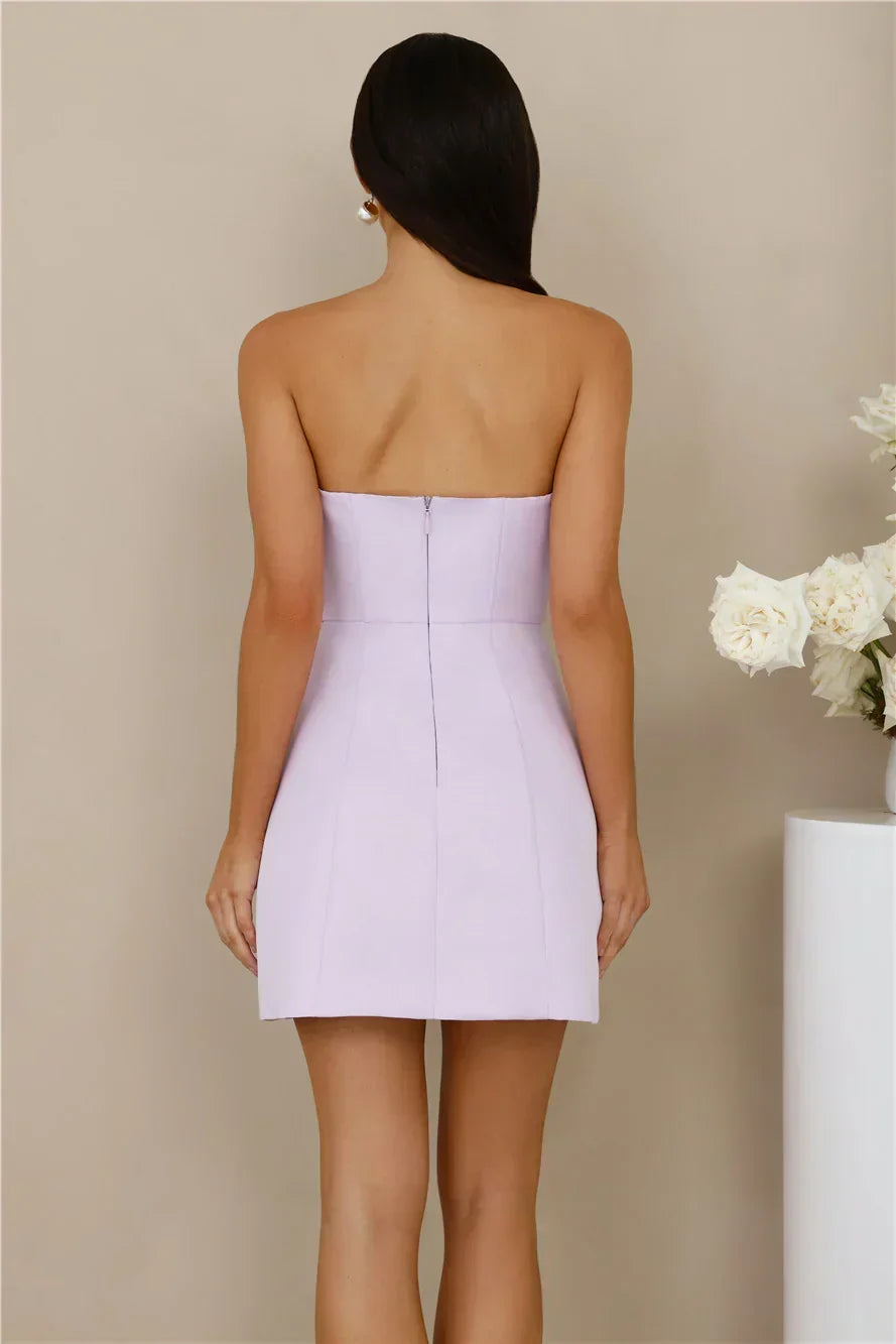 Strapless Rosette Trim Neckline Fitted Shift Mini Dress 8