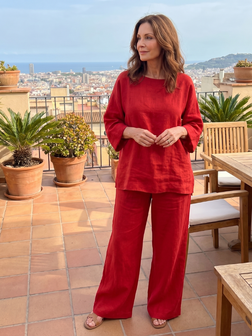 Round Neck Oversized Tunic and Wide Leg Pants Two Piece Set