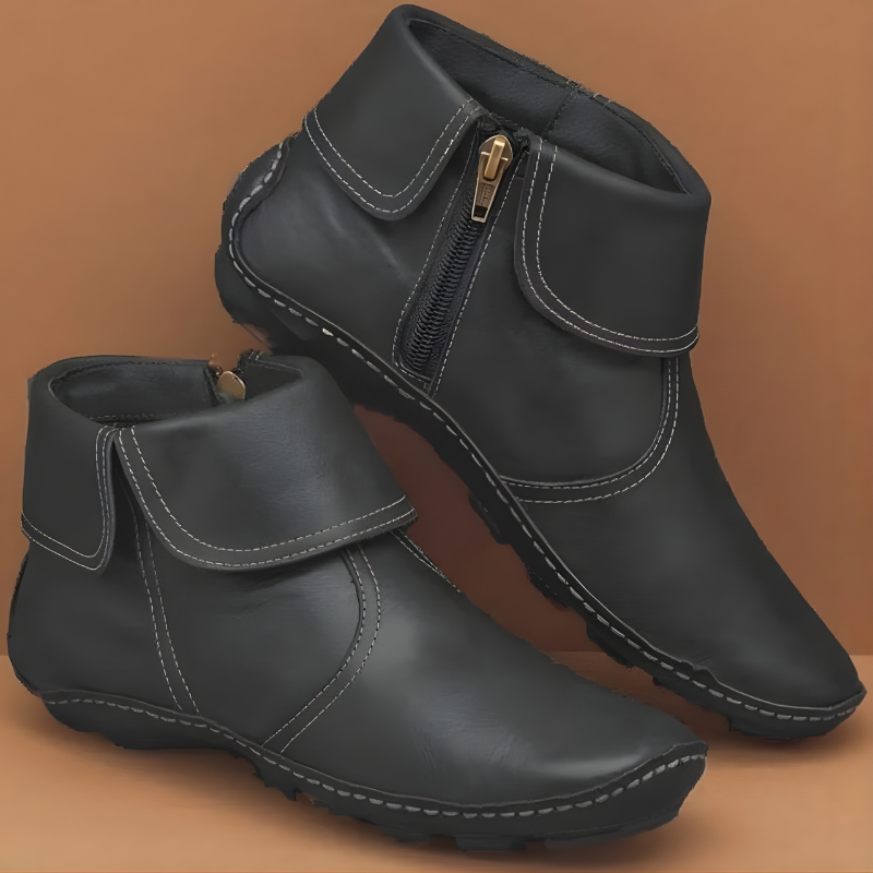 Side Zip Round Toe Flat Ankle Boots