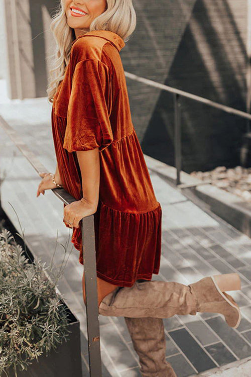 Boldly Me Velvet Short Sleeve A-Line Mini Dress - View 4