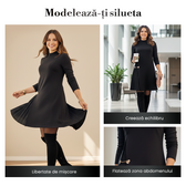 High Neck Long Sleeve Pleated A-Line Midi Dress 2