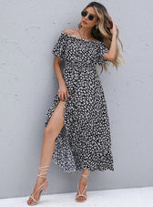 Short-Sleeve Printed Dress With Irregular Pattern S / Sky Blue Print Dress