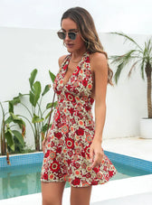 V-Neck Chiffon Beach Dress M / Red Dresses