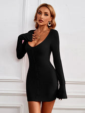Single-Breasted Knitted Long-Sleeved Dress L / Fuchsia