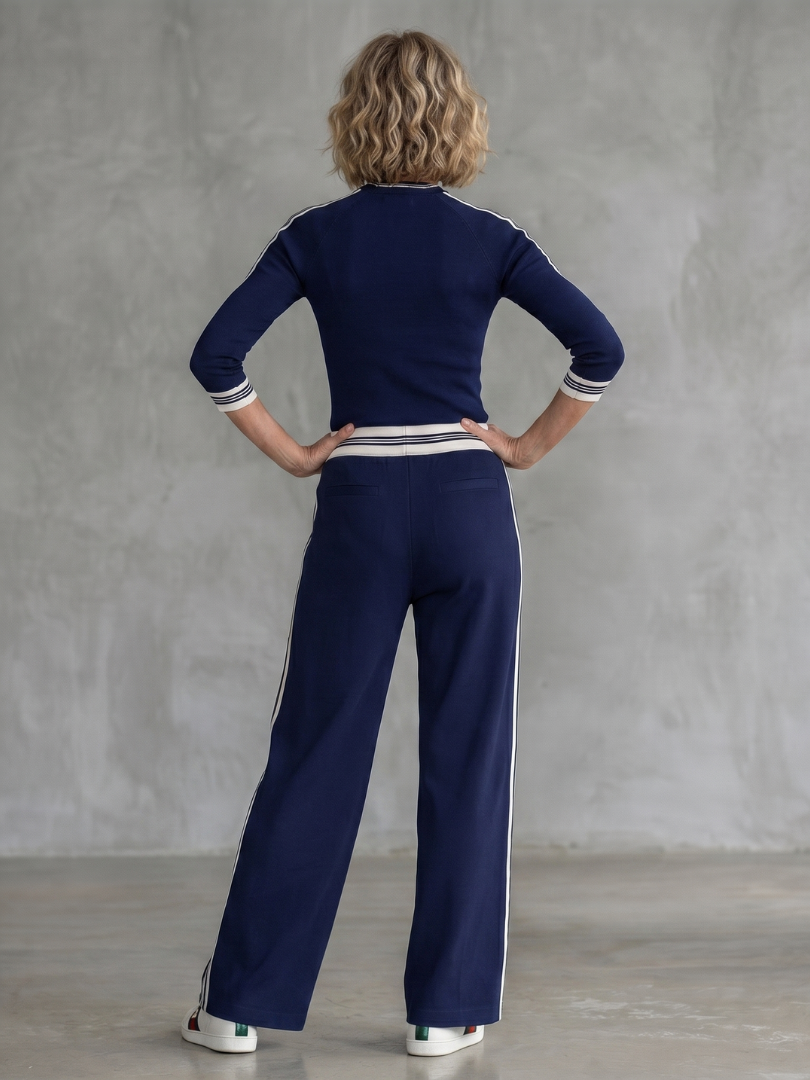 Mock Neck Long Sleeve Top and Side Stripe Wide Leg Pants Two Piece Set