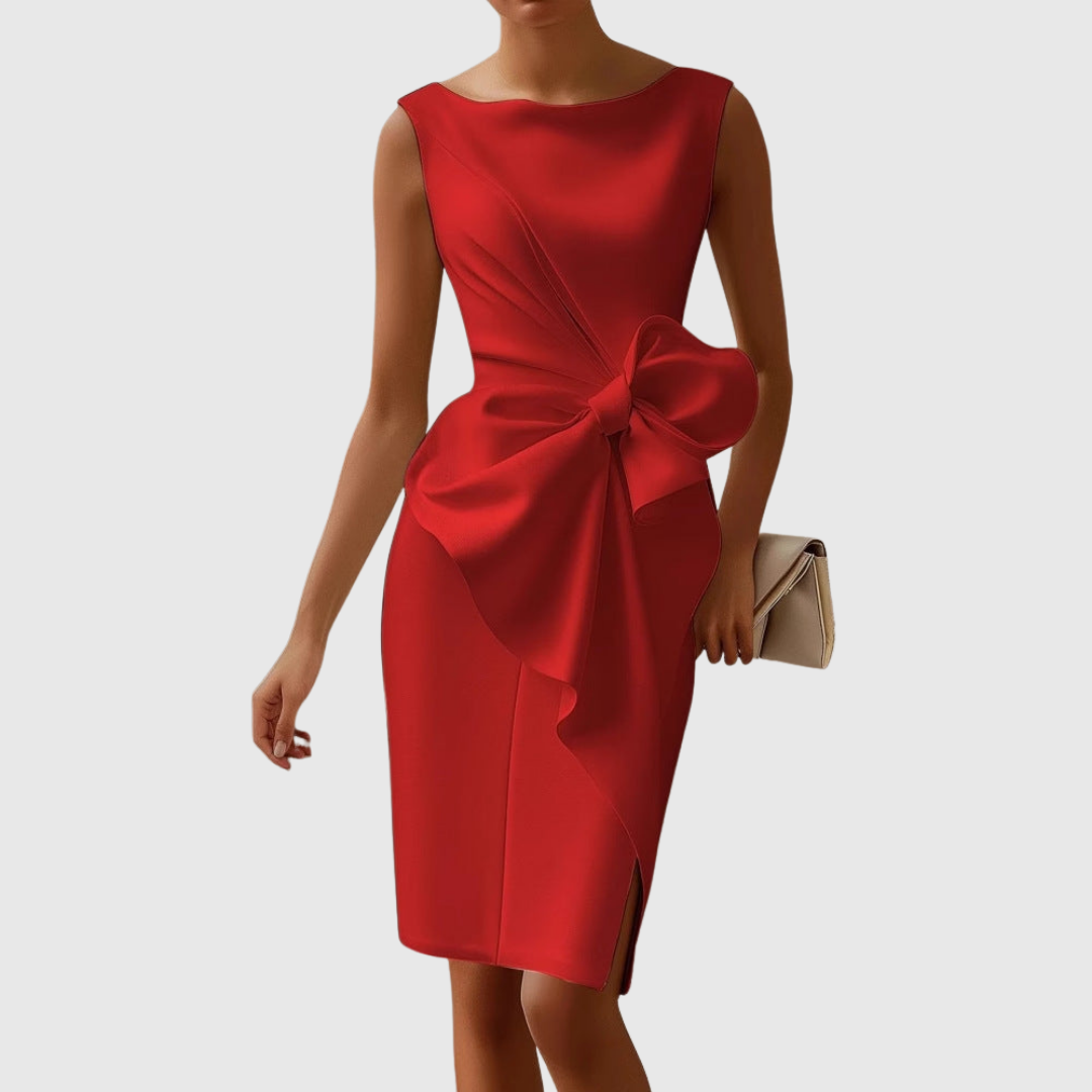 Boat Neck Sleeveless Side Bow Sheath Dress