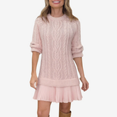 Cable Knit Ruffle Hem Long Sleeve Sweater Mini Dress 2