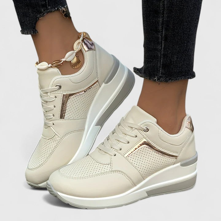 Lace Up Metallic Panel Platform Wedge Sneakers