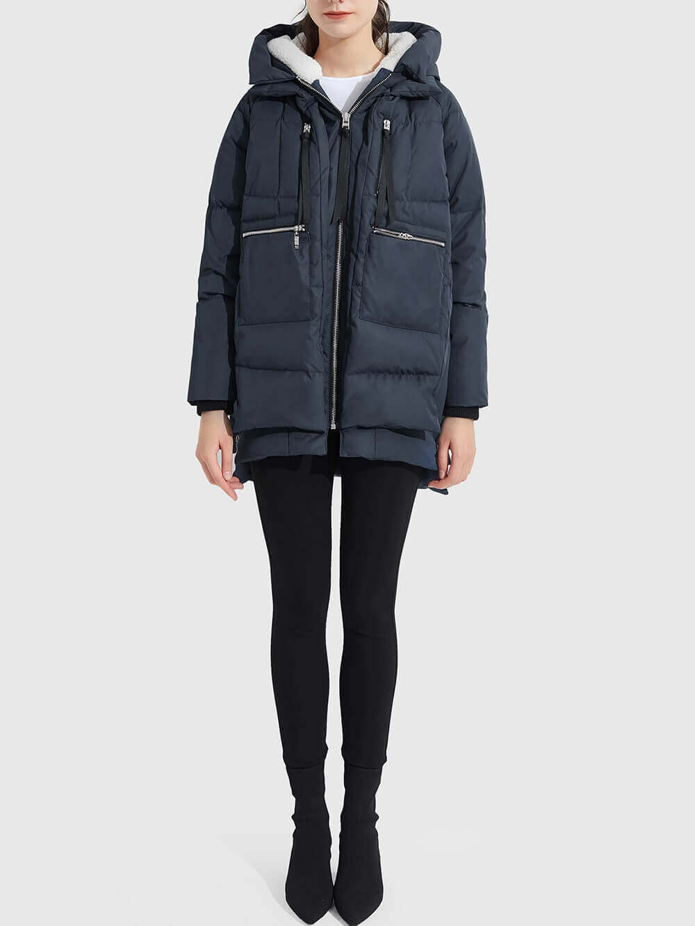 Hooded Zip Front Quilted Longline Puffer Jacket