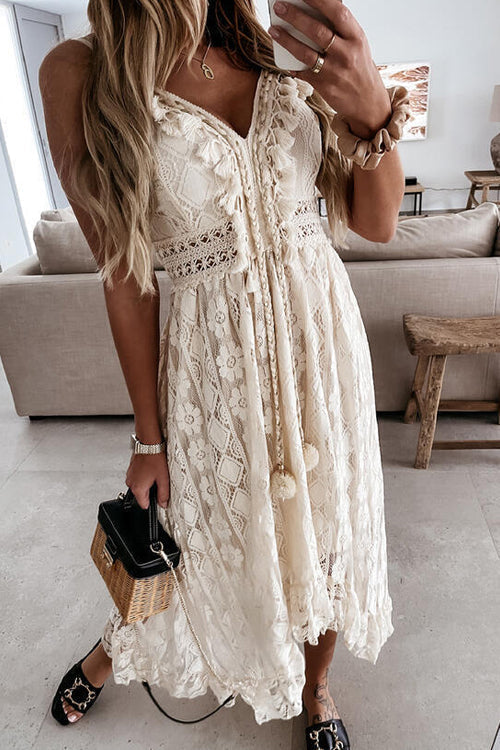 Come To Me Lace Tassel High-Low Maxi Dress - 2 Colors - View 5